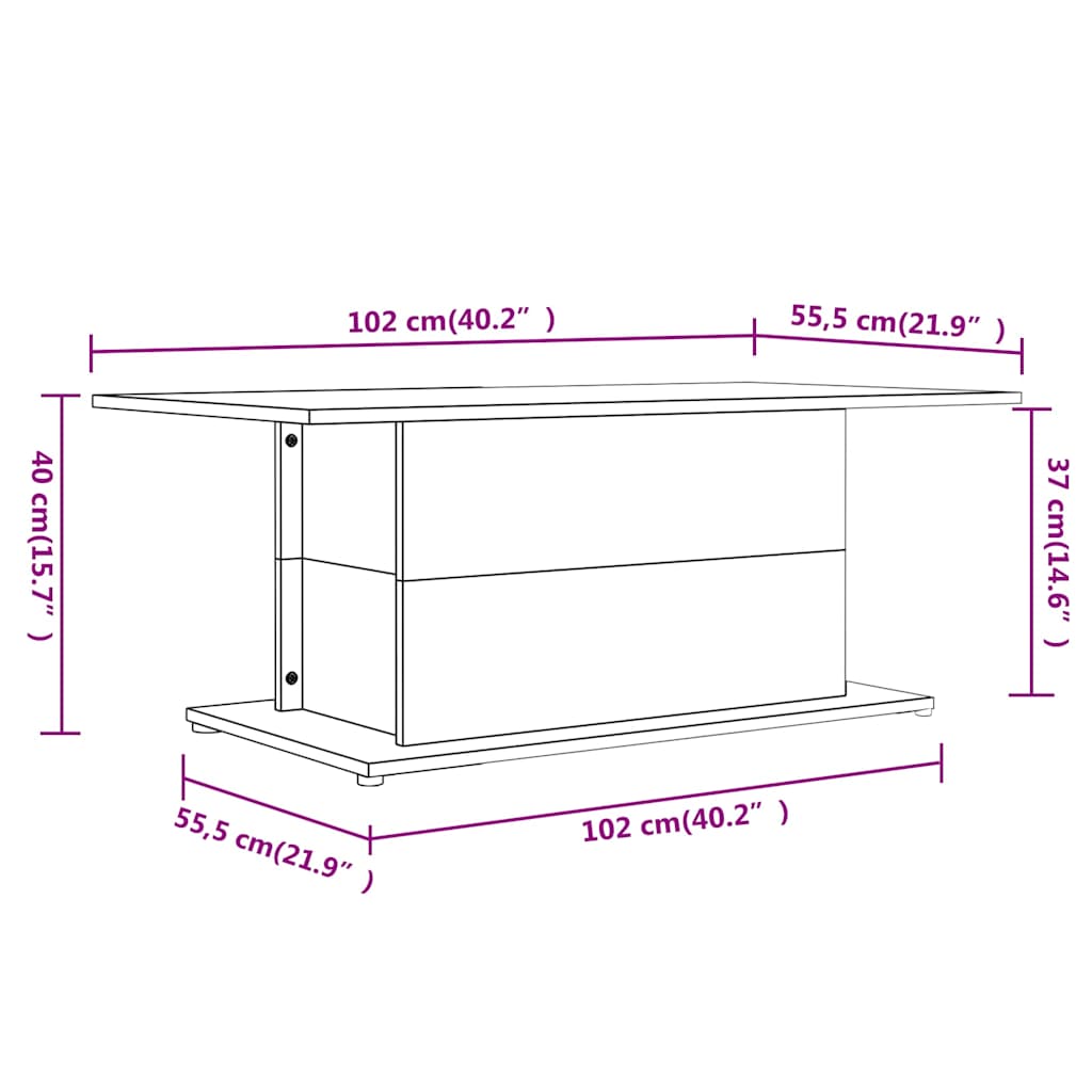 813092 vidaXL Coffee Table Smoked Oak 102x55,5x40 cm Engineered Wood 6