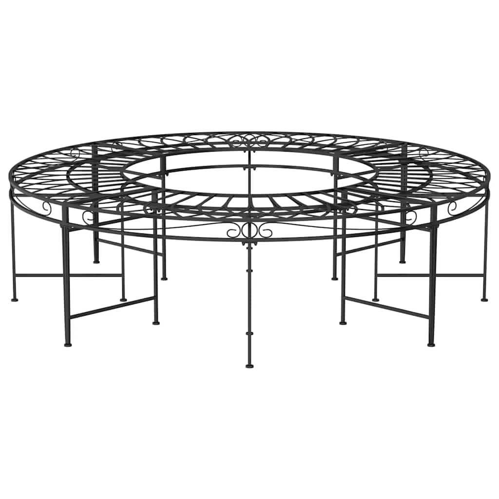 vidaXL Round Tree Bench Ø160 cm Black Steel 3