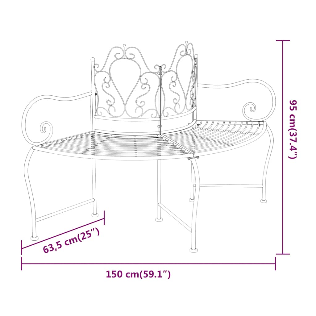 vidaXL Tree Bench | Black | Steel | 150 cm diameter | Durable | Tree Bench 6