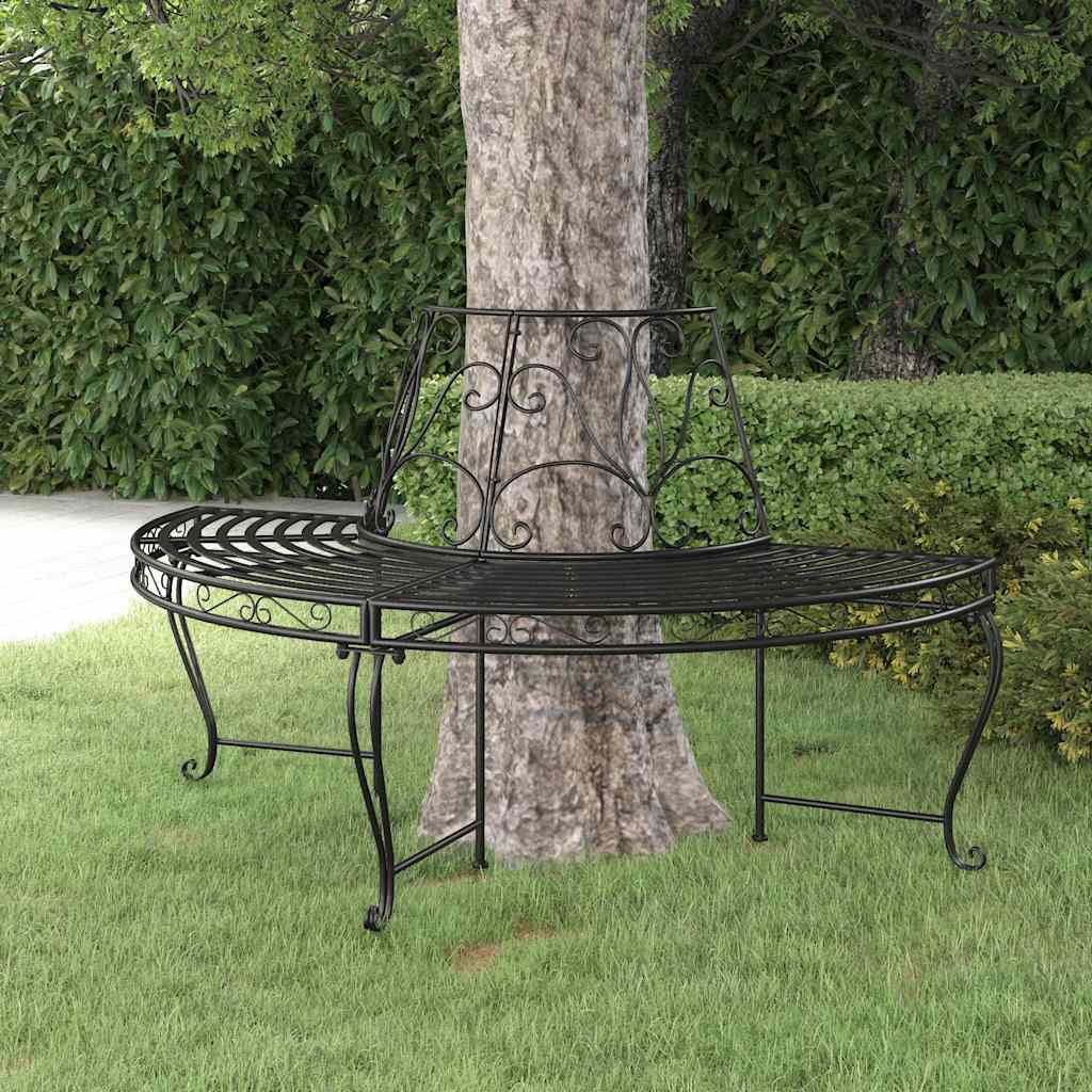 vidaXL Half Round Tree Bench Ø160 cm Black Steel 1