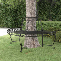vidaXL Half Round Tree Bench Ø160 cm Black Steel 1