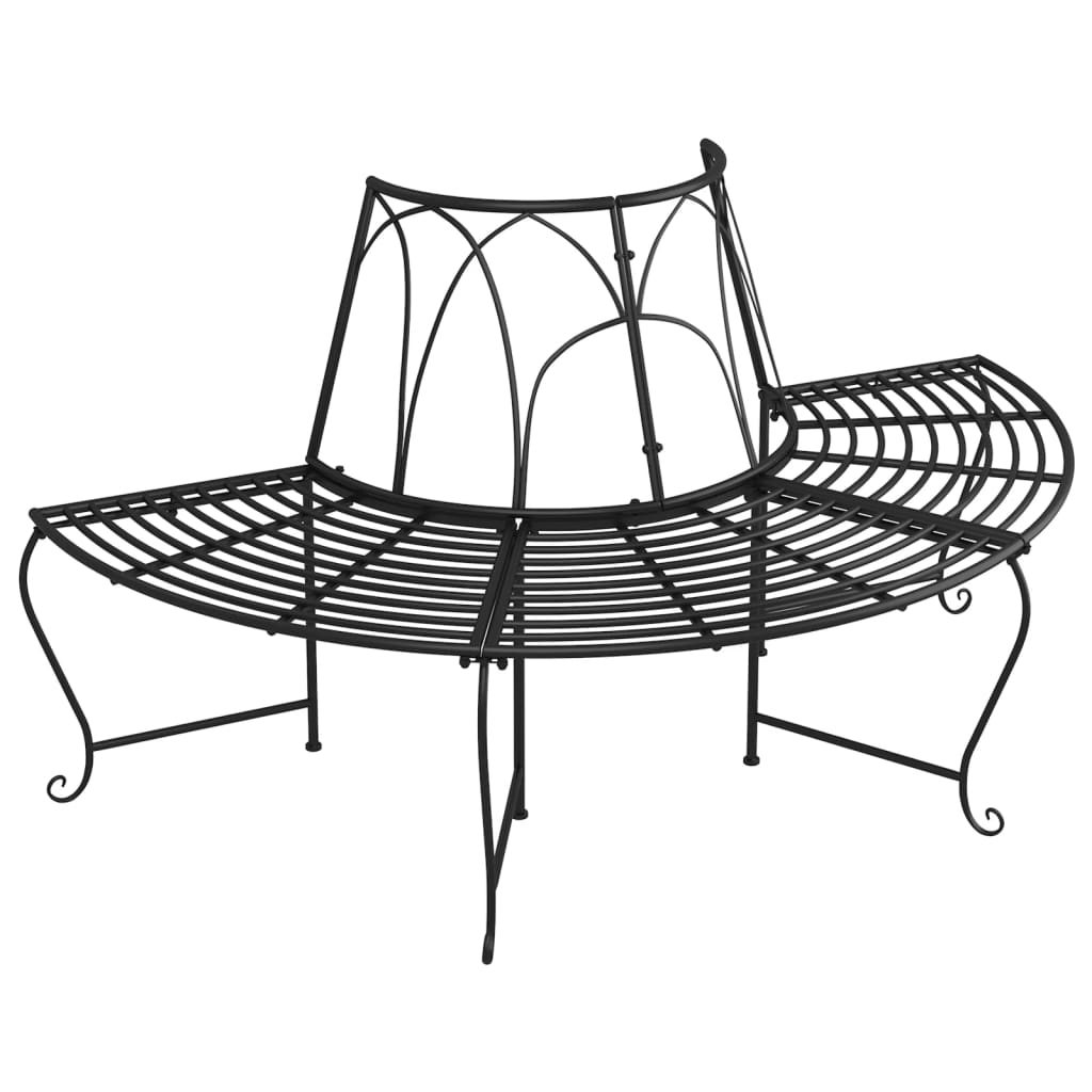 vidaXL Half Round Tree Bench Ø159 cm Black Steel 2