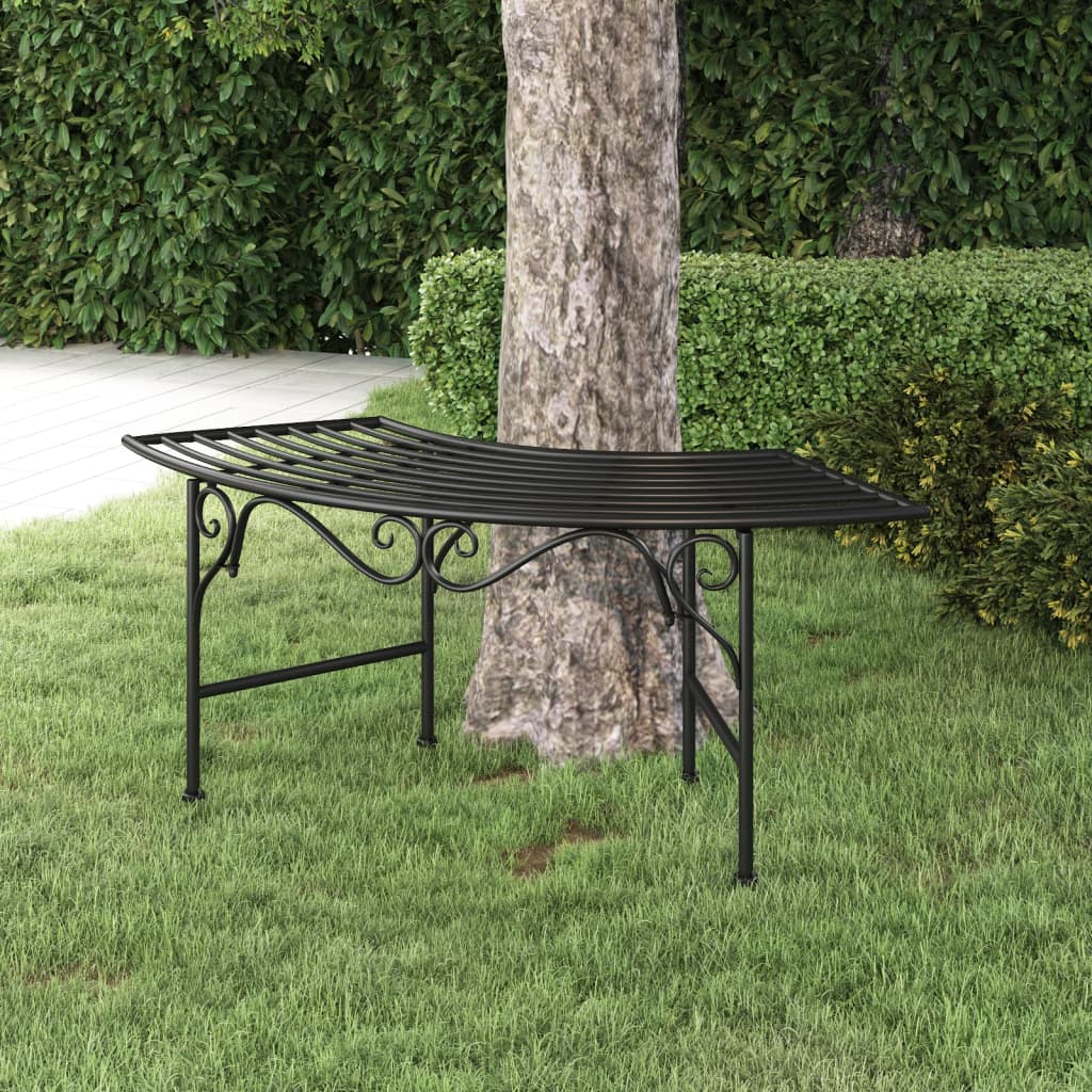 vidaXL Tree Bench 113 cm Black Steel 1