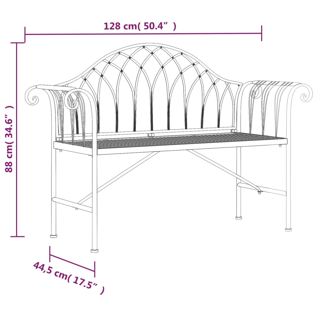vidaXL 2-Seater Garden Bench 128 cm Black Steel 6