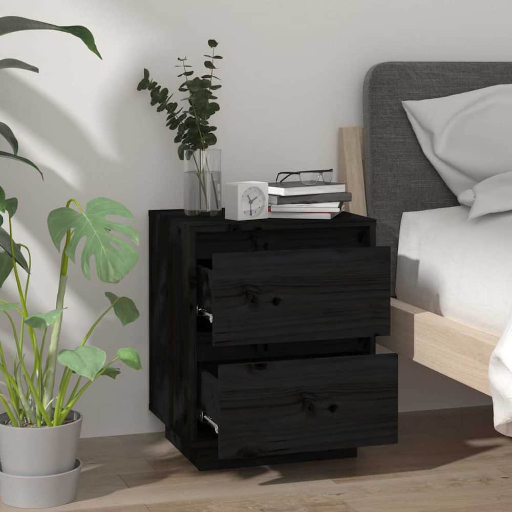 Bedside Cabinets 40x35x50 cm Solid Wood Pine Black