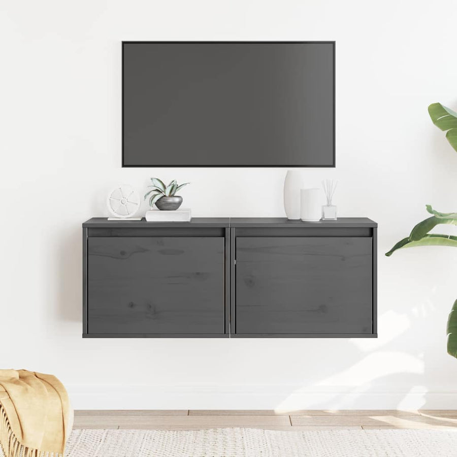 813440 vidaXL Wall Cabinets 2 pcs Grey 45x30x35 cm Solid Pinewood 1