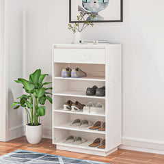 vidaXL Wooden Shoe Cabinet | White | Solid Pine Wood | Medium 3