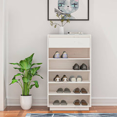 vidaXL Wooden Shoe Cabinet | White | Solid Pine Wood | Medium 1