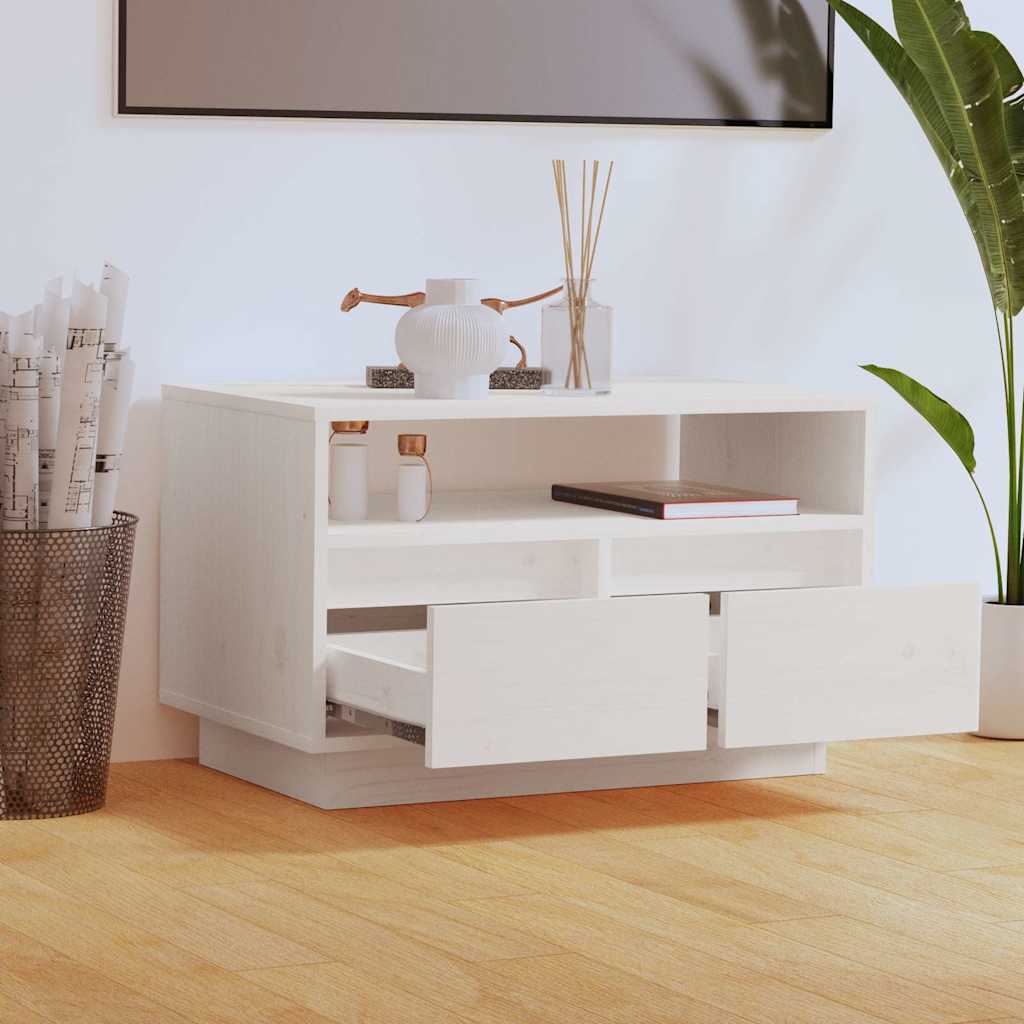 vidaXL TV Cabinet | White | Solid Pine Wood | 60 cm x 35 cm x 37 cm | TV Cabinet 3