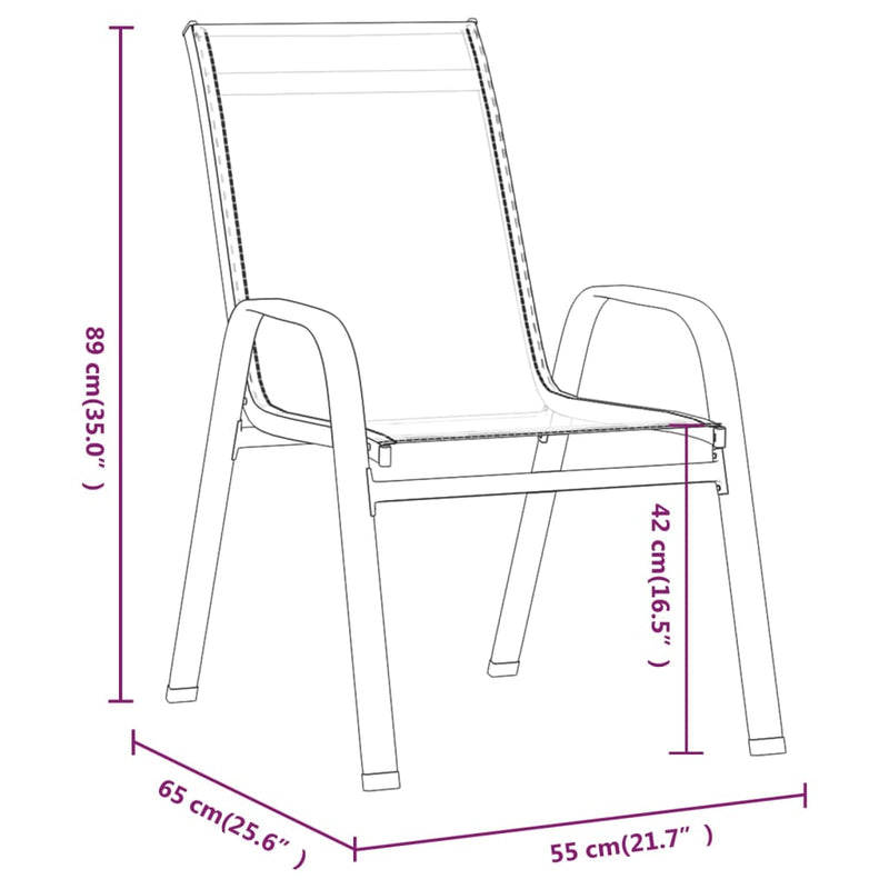 Stackable Garden Chairs 6 pcs Grey Textilene Fabric