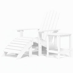 Garden Adirondack Chair with Footstool HDPE White armchair + footrest + table