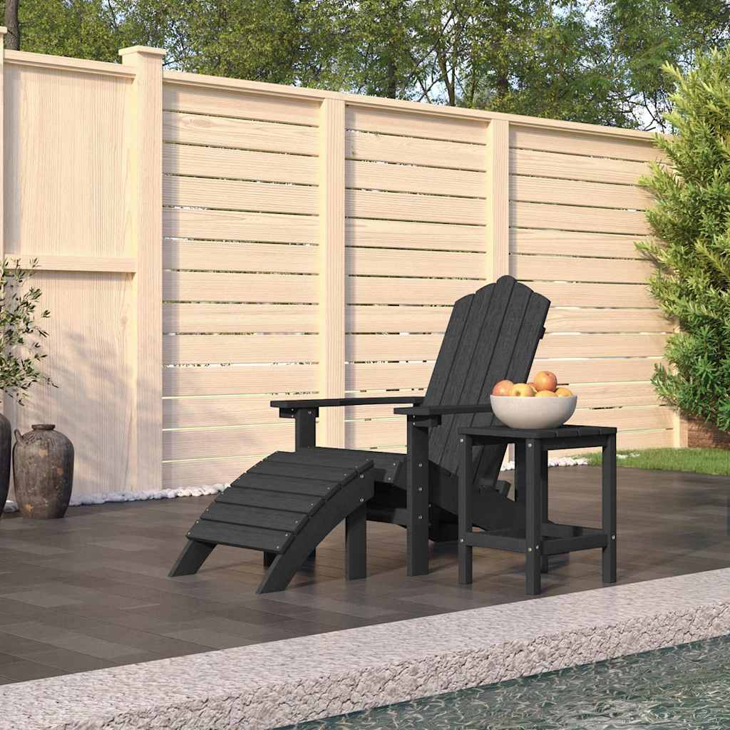 Garden Adirondack Chair with Footstool HDPE Anthracite armchair + footrest + table