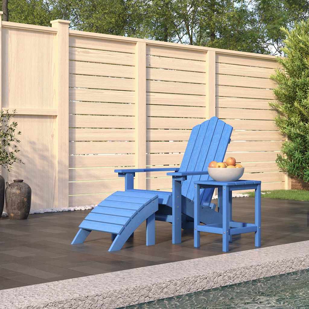 Garden Adirondack Chair with Footstool HDPE Aqua blue armchair + footrest + table