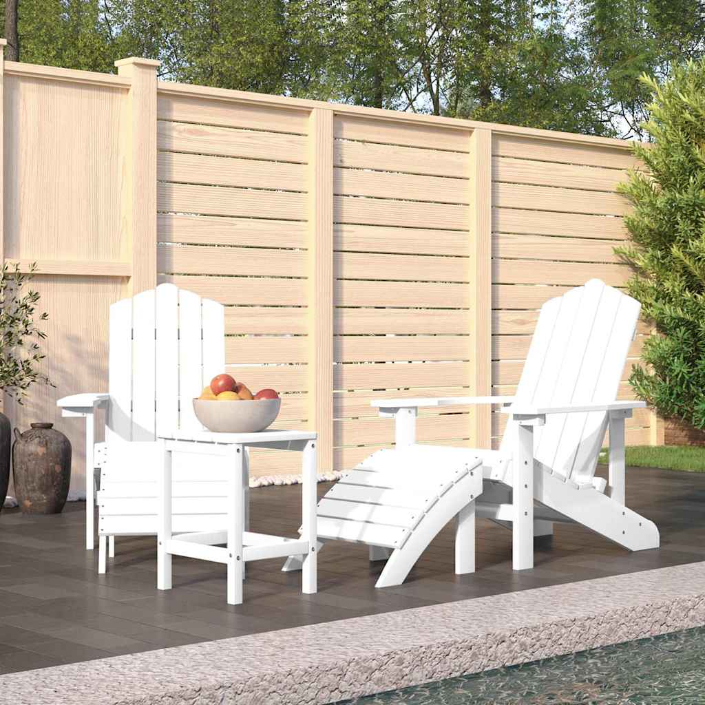 Garden Adirondack Chair with Footstool HDPE White 2x armchair + 2x footrest + table