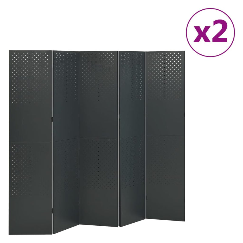 5-Panel Room Dividers 2 pcs Anthracite 200x180 cm Steel