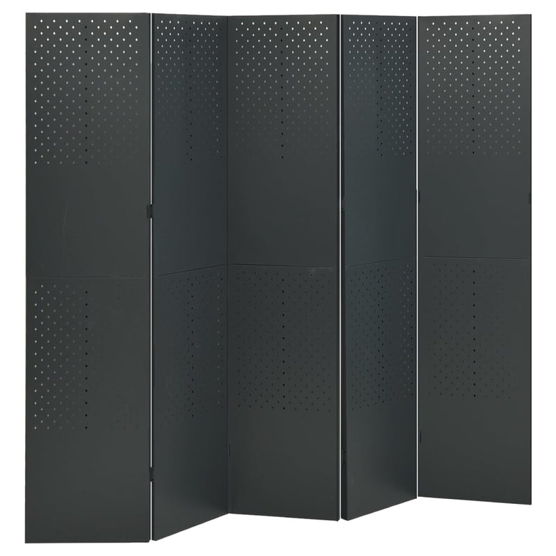 5-Panel Room Dividers 2 pcs Anthracite 200x180 cm Steel