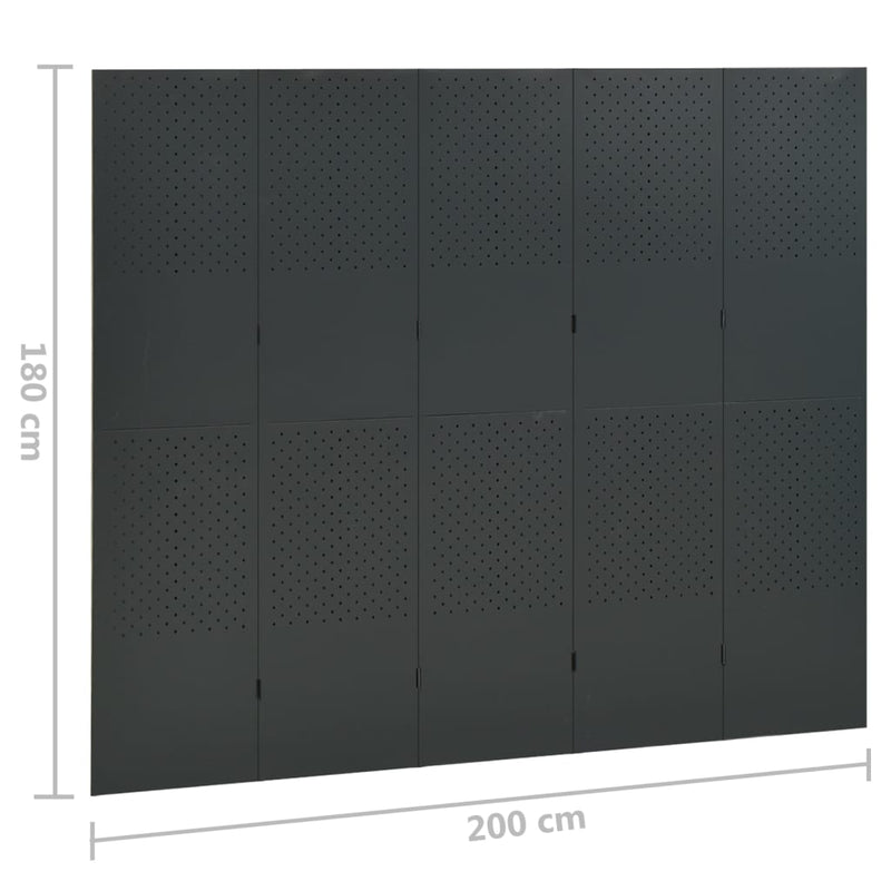 5-Panel Room Dividers 2 pcs Anthracite 200x180 cm Steel