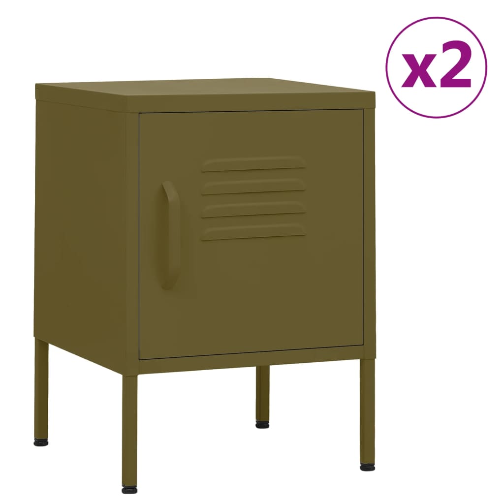 vidaXL Nightstands 2 pcs Olive Green 35x35x51 cm Steel 1