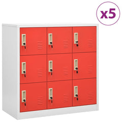 vidaXL Locker Cabinets 5 pcs Light Grey and Red 90x45x92.5 cm Steel 1