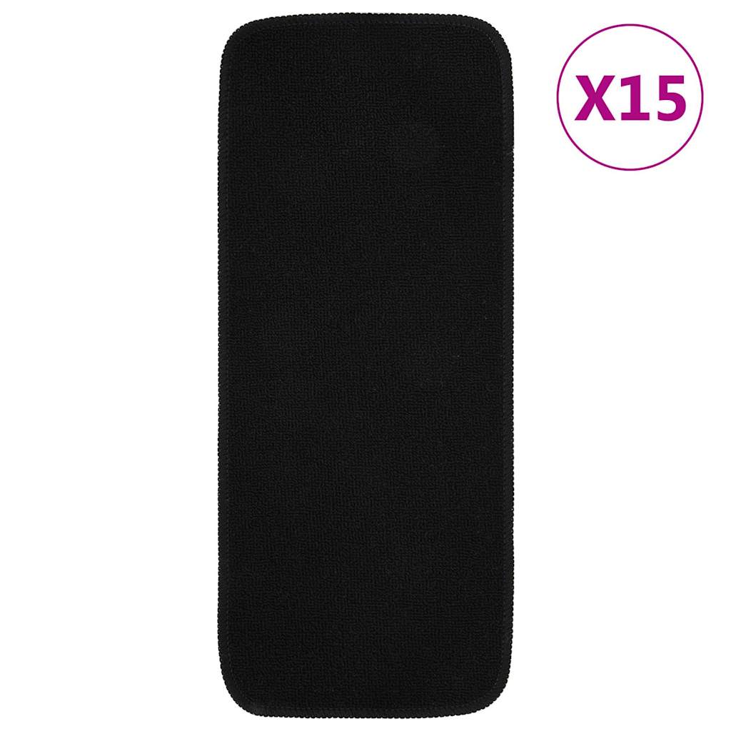 vidaXL Anti Slip Stair Mats 15 pcs 60x25 cm Black Rectangular 1