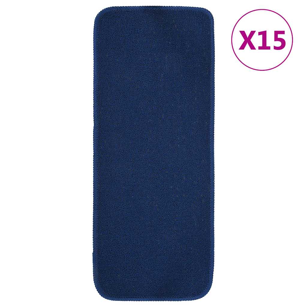vidaXL Stair Mat | Set of 15 | Navy Blue | 100% Polypropylene | 25 x 60 cm 1
