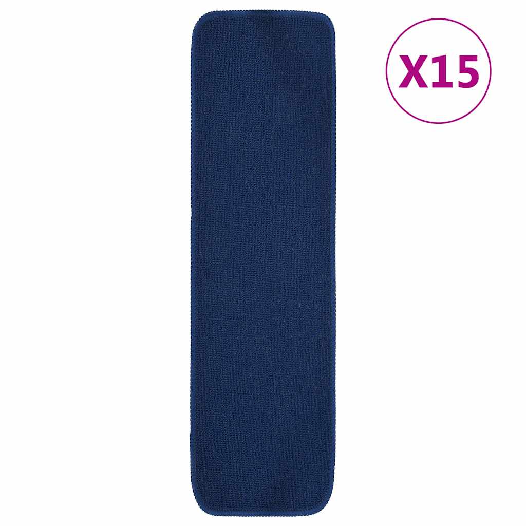 vidaXL Stair Mat | Set of 15 | Navy blue | 100% Polypropylene | 75 x 20 cm 1