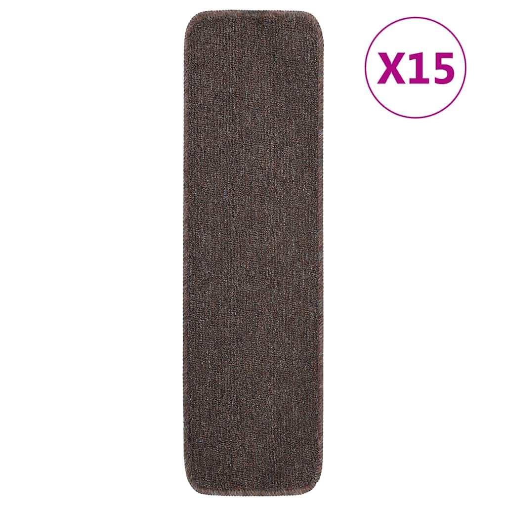 vidaXL Stair Mat | Set of 15 | Brown | 100% PP | 75 x 20 cm | Stair Mat 1