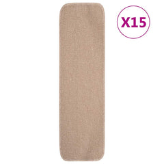 vidaXL Stair Mat | Set of 15 | Beige | 100% Polypropylene | 20 x 75 cm 1
