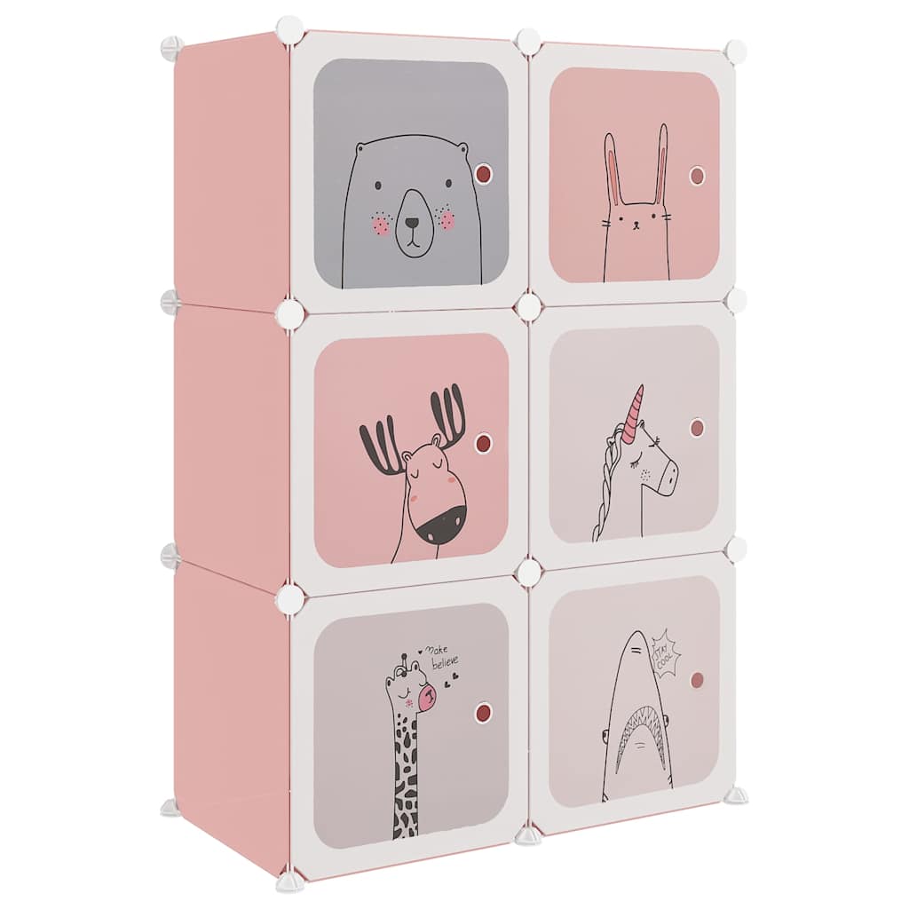 Cube Storage Cabinet for Kids with 6 Cubes PP Depth 36.5 cm Pink 74 cm 108 cm