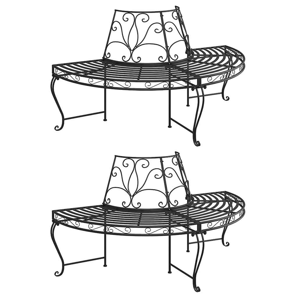 vidaXL Half Round Tree Bench 2 pcs Ø160 cm Black Steel 1