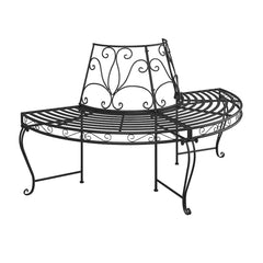 vidaXL Half Round Tree Bench 2 pcs Ø160 cm Black Steel 2