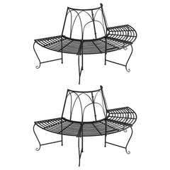 vidaXL Half Round Tree Bench 2 pcs Ø159 cm Black Steel 1
