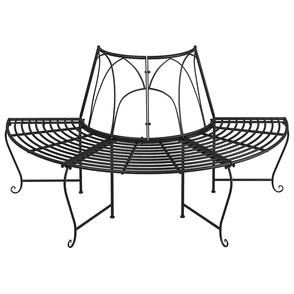 vidaXL Half Round Tree Bench 2 pcs Ø159 cm Black Steel 3