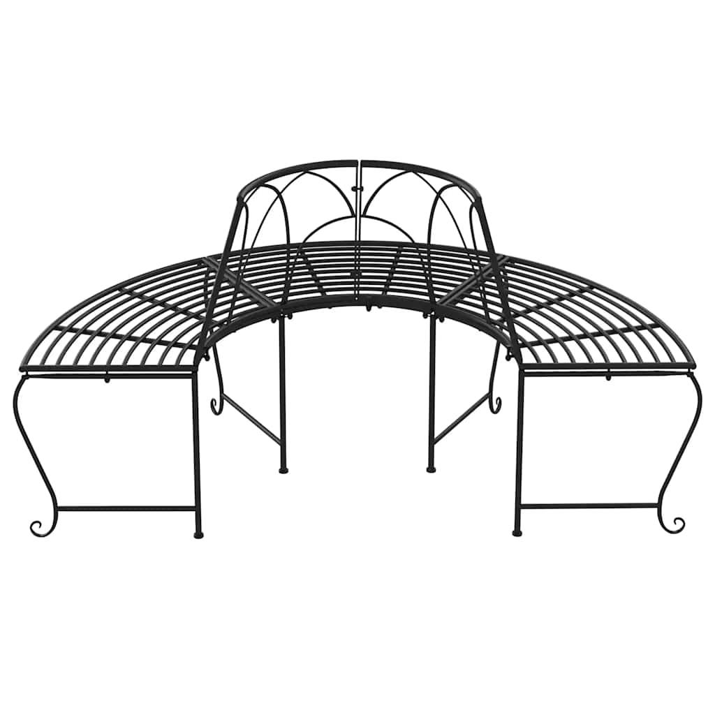 vidaXL Half Round Tree Bench 2 pcs Ø159 cm Black Steel 5