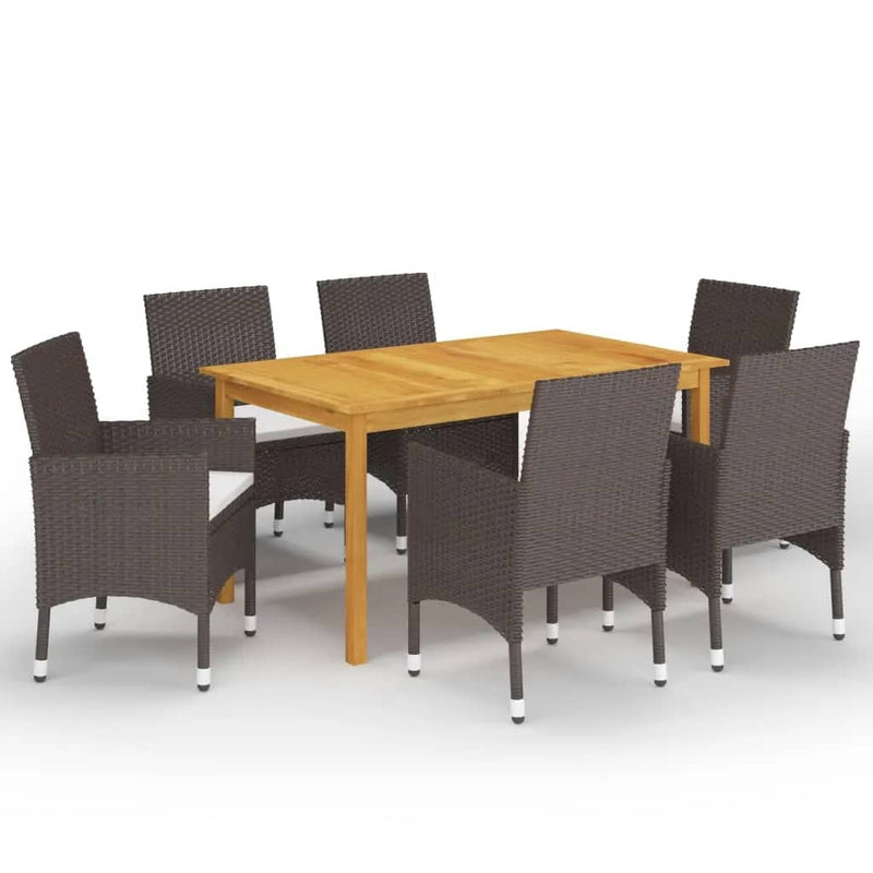 7 Piece Garden Dining Set with Cushions Brown