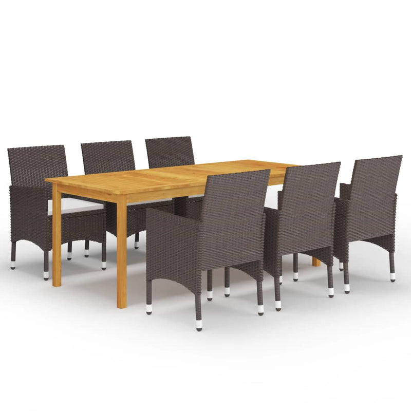 7 Piece Garden Dining Set with Cushions Brown