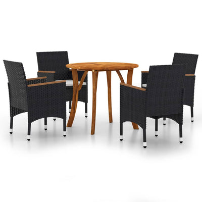 5 Piece Garden Dining Set with Cushions Poly Rattan Black