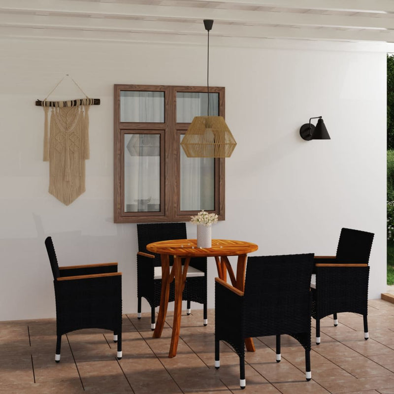 5 Piece Garden Dining Set with Cushions Poly Rattan Black