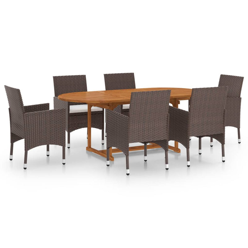 7 Piece Garden Dining Set with Cushions Brown