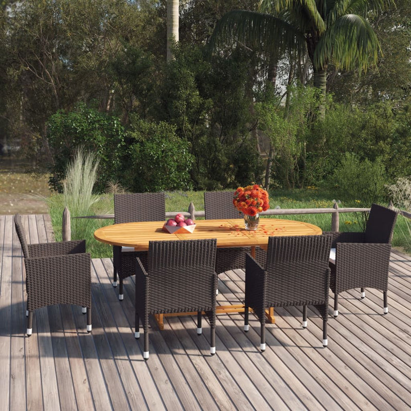 7 Piece Garden Dining Set with Cushions Brown