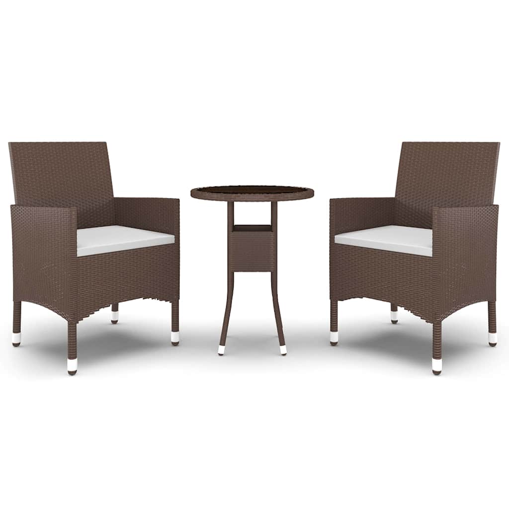 3 Piece Garden Bistro Set Poly Rattan and Tempered Glass Ø 60 cm table 2