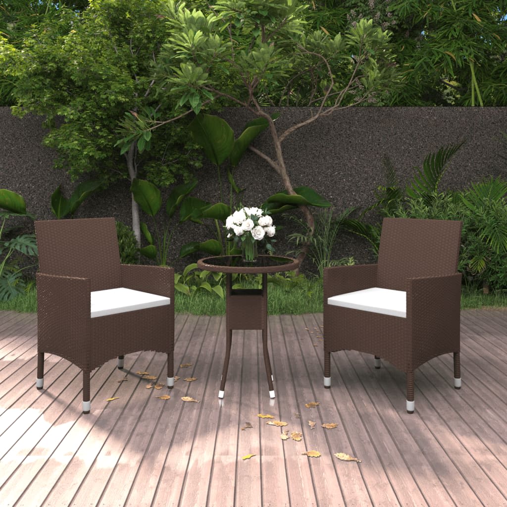 3 Piece Garden Bistro Set Poly Rattan and Tempered Glass Ø 60 cm table 2