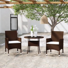 3 Piece Garden Bistro Set Poly Rattan and Tempered Glass Ø 80 cm table 2