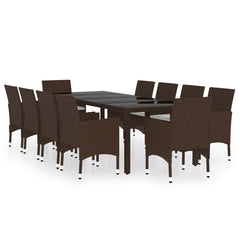 11 Piece Garden Dining Set Poly Rattan Brown 250 cm table length