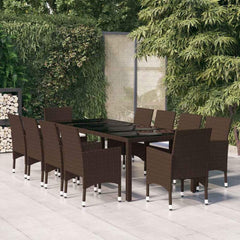 11 Piece Garden Dining Set Poly Rattan Brown 250 cm table length