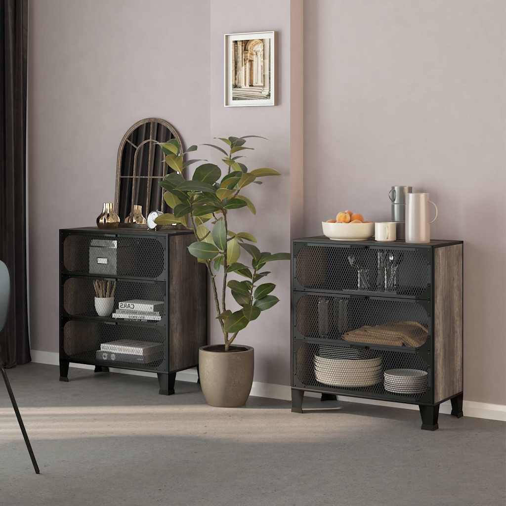 vidaXL Storage Cabinets 2 pcs Grey 72x36x82 cm Metal and MDF 1