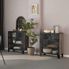 vidaXL Storage Cabinets 2 pcs Grey 72x36x82 cm Metal and MDF 1
