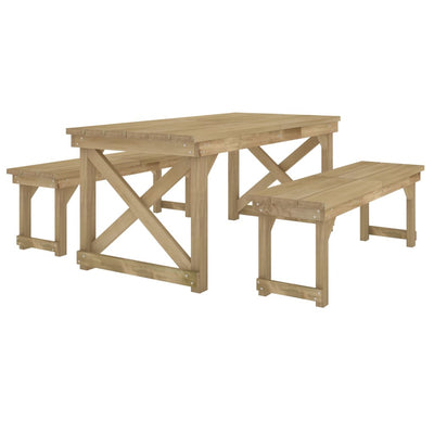 3 Piece Garden Dining Set Impregnated Solid Wood Pine