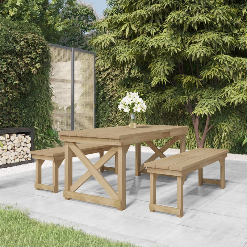 3 Piece Garden Dining Set Impregnated Solid Wood Pine