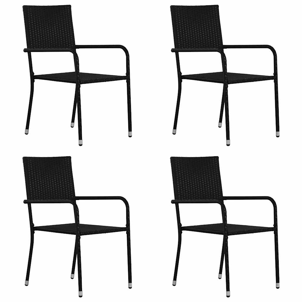 Garden Dining Chairs Stackable Poly Rattan Black 4
